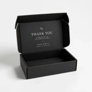 Black mailer boxes with inside printing for branded shipping packaging