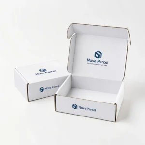 Corrugated cardboard mailer boxes with logo printing and white corrugated finish