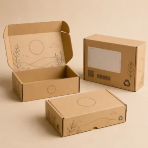 Ecommerce shipping boxes in kraft corrugated material with recyclable packaging design