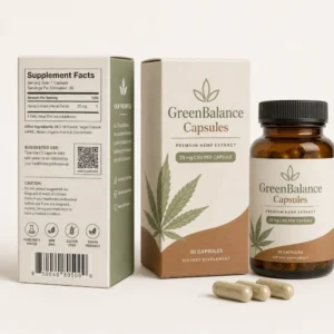 Custom CBD capsule boxes with supplement facts panel and printed bottle packaging