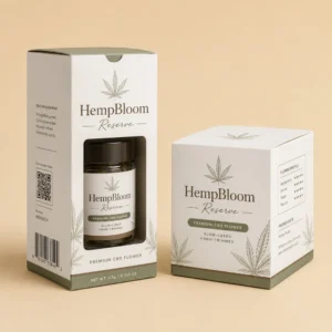Custom CBD flower boxes with window packaging for hemp flower jar products