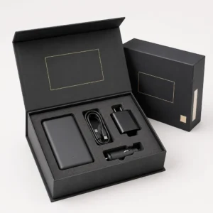 Custom boxes with inserts featuring black foam insert for electronics packaging