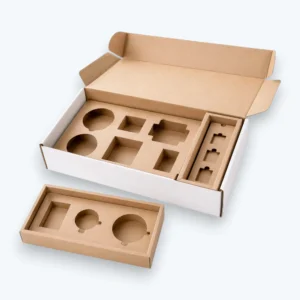 Custom cardboard box inserts with kraft die-cut trays and clean product compartments