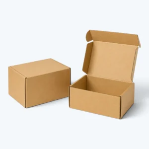 Custom cardboard shipping boxes with open and closed kraft packaging