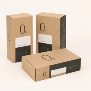 Custom kraft retail boxes with black printed design and branded kraft packaging style