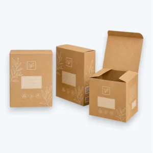 Custom kraft retail boxes with botanical print and open brown kraft packaging box