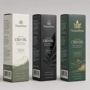 CBD oil boxes in premium custom packaging designs for CBD oil bottle presentation