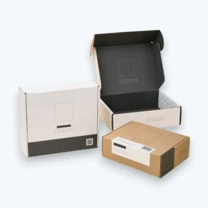 Custom printed ecommerce boxes with open mailer box and branded shipping packaging design