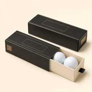 Custom printed golf ball sleeves with premium black packaging and sliding tray design