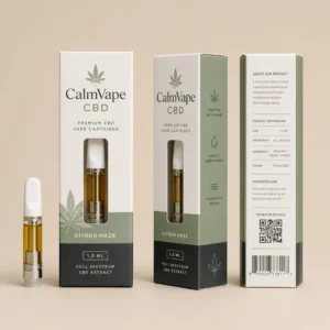 Custom vape cartridge boxes with CBD vape packaging and product information panels