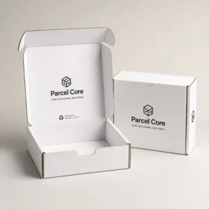 White mailer boxes with logo printing and recyclable cardboard material