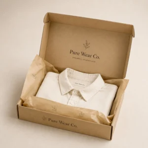 Kraft apparel boxes with shirt and branded tissue paper for eco-friendly packaging