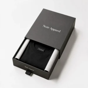 Rigid apparel boxes with luxury black drawer packaging for folded t-shirt