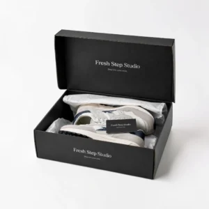 Shoe boxes for shipping with black custom sneaker box and tissue paper