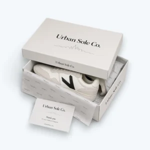Shoe boxes for shipping with premium white sneaker packaging and branded tissue paper
