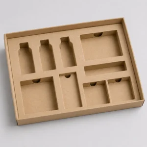 Subscription box insert in kraft material with multiple compartments for sample kit packaging