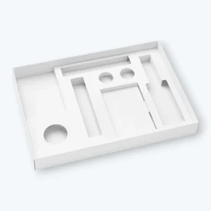 Subscription box inserts with white custom compartments for organized product kit packaging