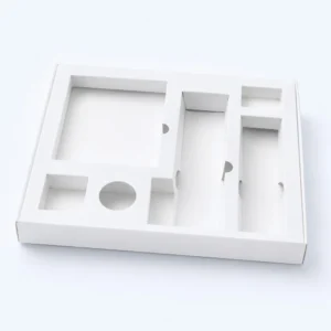 Subscription packaging inserts with white custom mailer insert trays and fitted product compartments