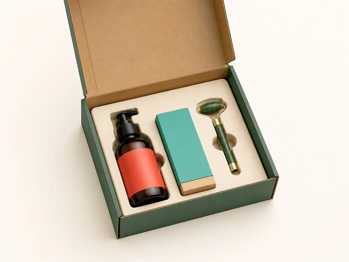 Premium custom box with a fitted insert holding cosmetic products securely
