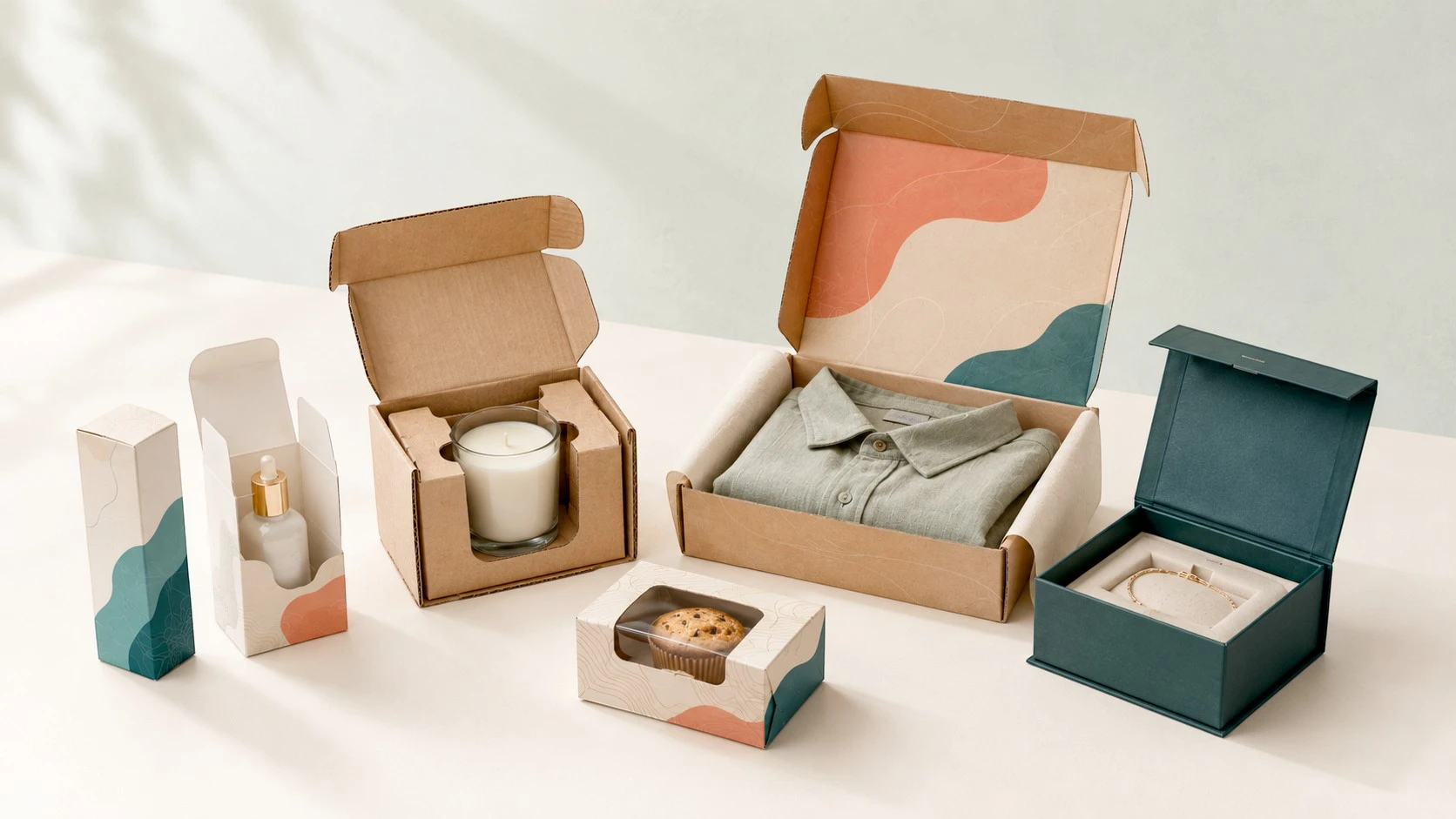 Packaging selected for cosmetic, candle, apparel, food and jewelry products