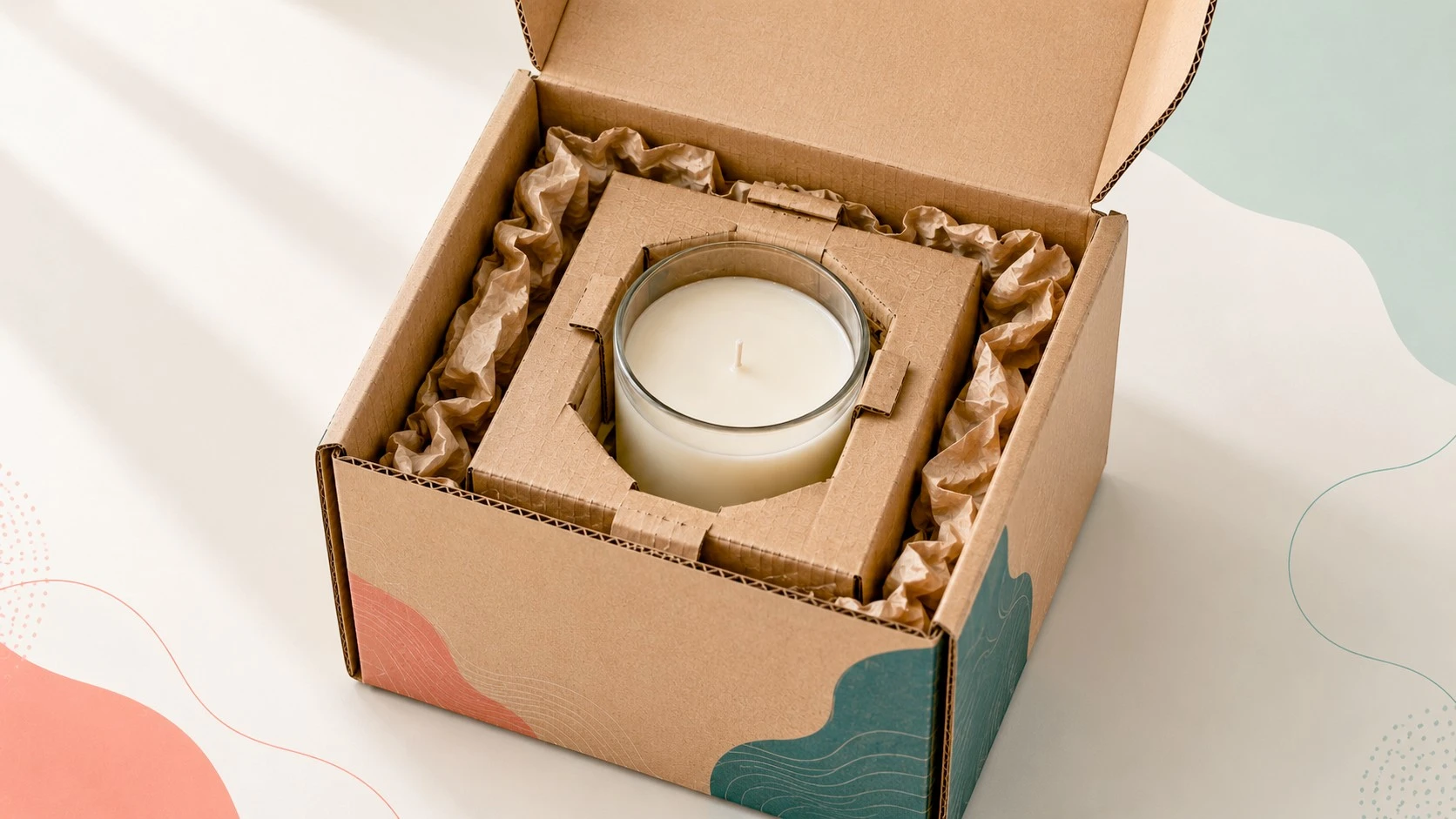 Fragile glass product protected inside corrugated packaging with a fitted insert