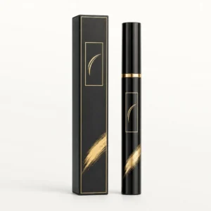 Custom gold foil mascara boxes in matte black with matching mascara tube