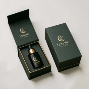 Luxury custom face oil boxes with rigid packaging, insert tray, and dropper bottle