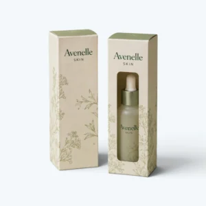 Custom serum boxes with window packaging and skincare dropper bottle