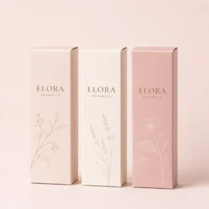Custom serum packaging boxes in pastel colors with botanical artwork