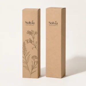 Kraft hair spray boxes with botanical artwork and eco-friendly paperboard packaging