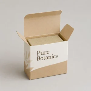 Shampoo bar packaging with open kraft box and solid shampoo bar inside
